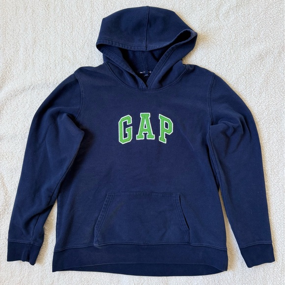 GAP Tops - Vintage GAP Navy Sweatshirt Hoodie with Lime Green Logo Size L